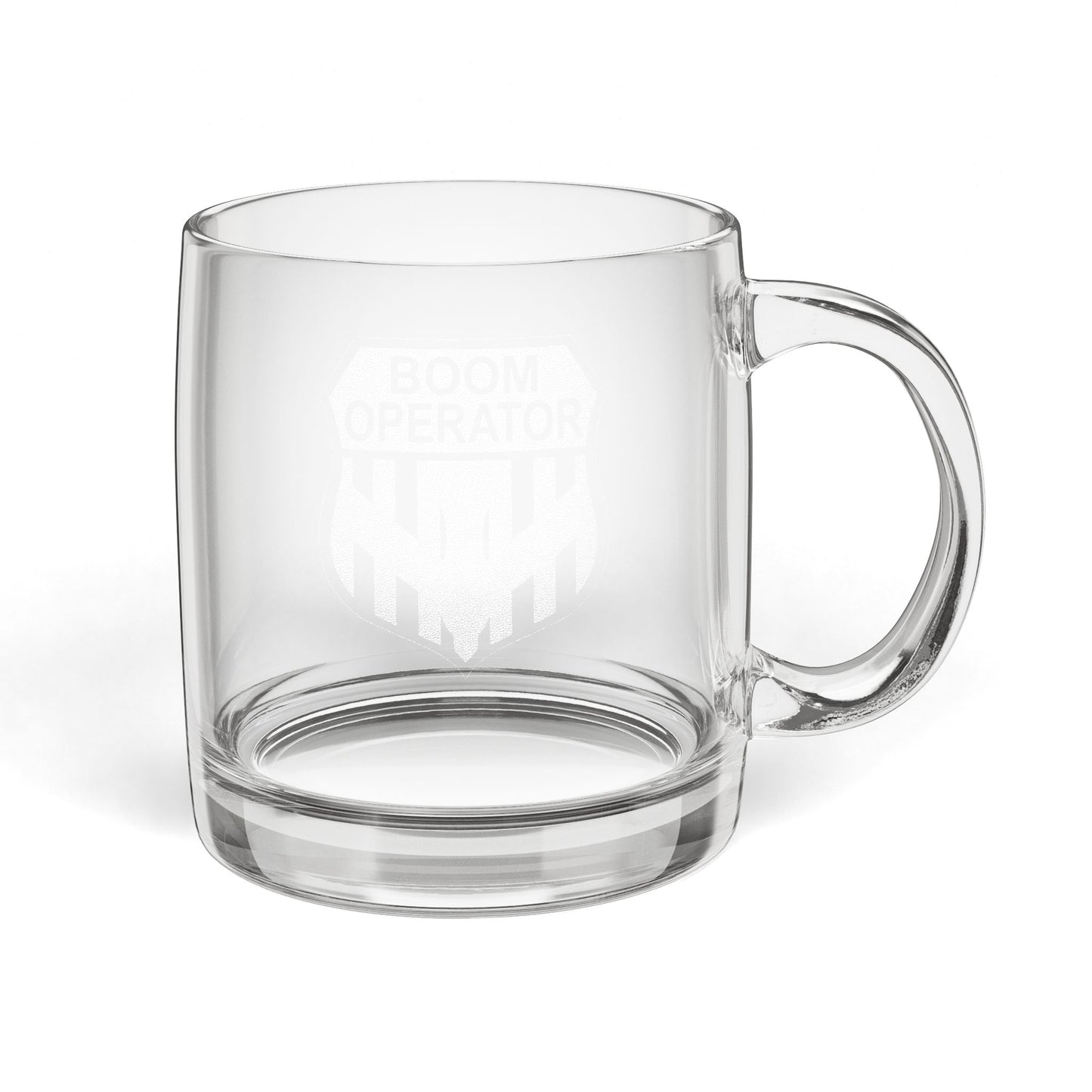 Boom Operator Engraved Glass Coffee Mug — 12.25 oz Clear Glass Mug
